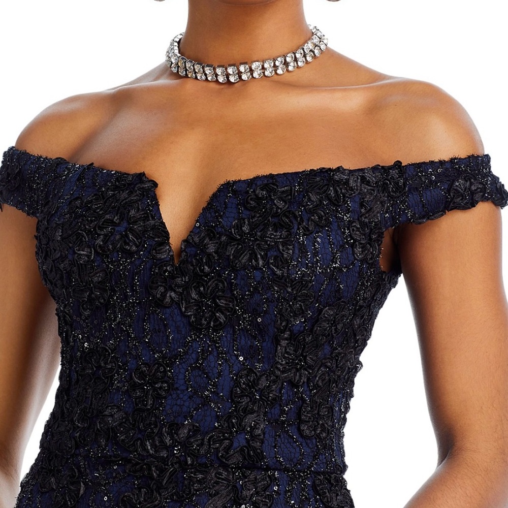 Aqua Navy and Black Embellished Maxi Dress